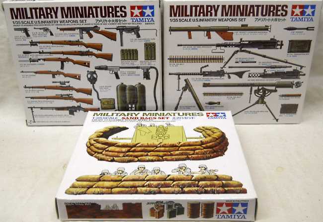 Tamiya 1/35 TWO Military Miniatures US Infantry Weapons Set and 35025 Sand Bags Set, 35121 plastic model kit